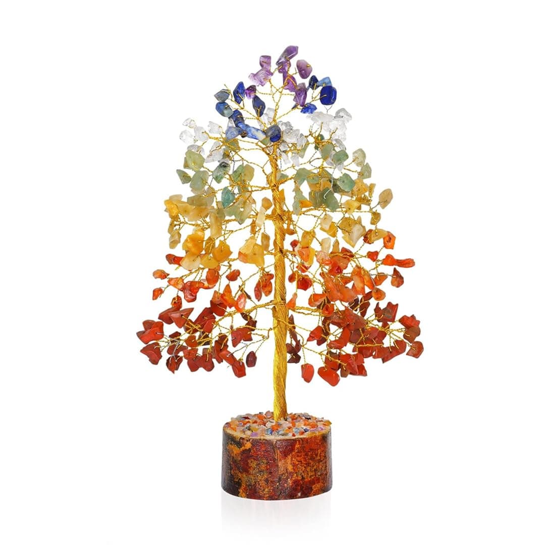 Concept Kart Seven Chakra Gemstone 300 Beads Tree - Home/Office Decor Table Showpiece, Feng Shui Bonsai Crystal Tree for Good Luck, Wealth & Prosperity - 9-10 inch (Iron Wire - Golden)