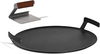 Cookware - Seasoned 17" Round Carbon Steel Griddle + Grill Press - (Like Cast Iron, but Better) - Professional Cookware - Crafted in Sweden - Induction Compatible