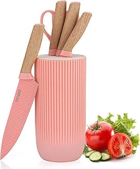 Pink Knife Set, 6 Pieces Professional Kitchen Knife Set with Universal Knife Block, Super Sharp Knife Set with Ergonomic Handle Non-stick Stainless Steel Knife Block Set (Pink)