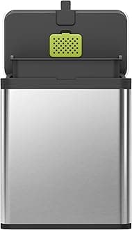 EKO Stainless Steel Kitchen Food Waste Compost Bin with Removable Inner Bucket and Deodorizer Compartment, 7L / 1.85 Gal Wall-Mounted Kitchen Trash Can with Swing Lid