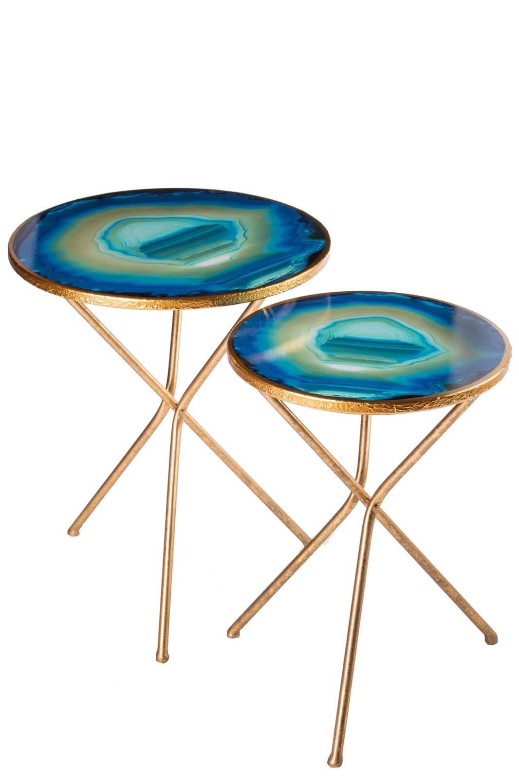 Statements by J Agate Table, Set of 2, Gold/Blue