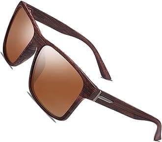 Polarized Sunglasses for Men Women Driving Fishing Mens Sunglasses Rectangular Vintage Sun Glasses Brown Lens/Woodgrain Frame