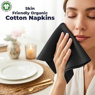 LivinEase Cotton Fabric Napkins - Pack of 12 Black Table Napkins - Large Reusable 100% Cotton Cloth Napkins 46 x 46 cm for Christmas Table (Black)