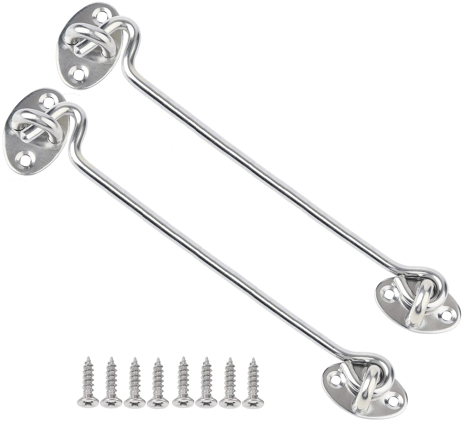 Litensh 2PCS Cabin Hook and Eye Latch Lock, Cabinet Latche Barn Door Hook Lock, Gate Door Hook and Eye Latch, Swivel Window Door Bedroom Bathroom Hook (10 Inch)