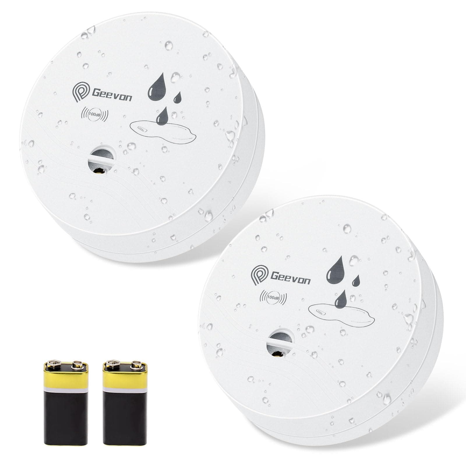 2 Pack Water Leak Detectors, 100dB Water Sensor Alarms Flood Detector for Basements, Bathrooms, Laundry Rooms, Kitchens, Garages, and Attics, Water Alarms Battery-Operated (Battery Included)