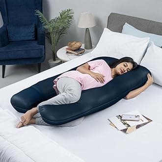 Wakefit Pregnancy Pillow | 3 Month Warranty | 100% Cotton U-Shape Maternity Pillow for Pregnant Mothers, Pillow for Pregnant Women with Breathable & No Heat Fabric | Navy Blue