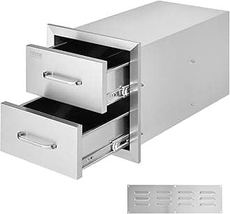 VEVOR Outdoor Kitchen Cabinets 14W x 14.3H x 23D Inch, BBQ Island Drawers Stainless Steel, Flush Mount Double with Handle, BBQ Island for Outdoor Kitchens or Grill Station