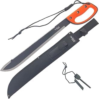 26" Fixed Blade Sawback Machete with a Survival Fire Starter, for Camping, Tactical, Outdoor