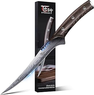 Fillet Knife, Razor Sharp 7.2 Inch Boning Knife, High Carbon Stainless Steel Filet Knives with High Flexibility, Wooden Handle, Full Tang Damascus Pattern Fishing Knives, Ideal Gift