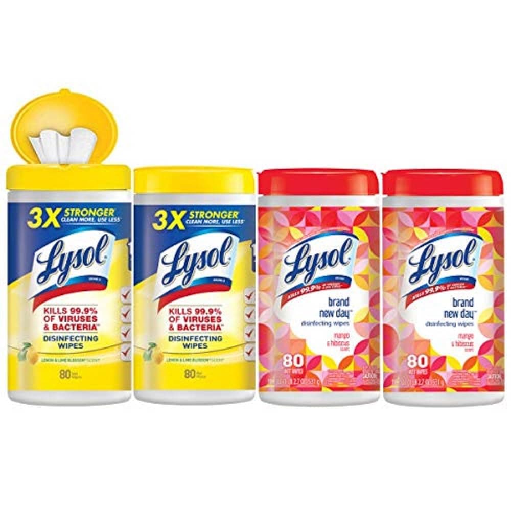 Disinfecting wipes, 320 Count (80 Count X4), 2 Mango and hibiscus Plus 2 Lemon and Lime Blossom, Packaging May Vary