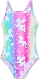 One Piece Swimsuit for Girls 9-10 Years Old Rainbow Unicorn Printed Bathing Suits Swimwear with UPF 50+ Sun Protection