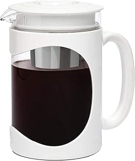 Primula Burke Deluxe Cold Brew Iced Coffee Maker, Comfort Grip Handle, Durable Glass Carafe, Removable Mesh Filter, Perfect 6 Cup Size, Dishwasher Safe, 1.6 qt, White