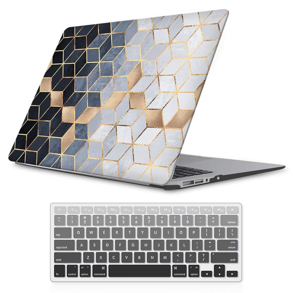 iLeadon MacBook Air 13 inch Protective Hard Case Rubber Coated Ultra Thin Shell Cover+Keyboard Cover for Older Version MacBook Air 13 inch Model A1369/A1466 (MacBook Air 13", Abstract Cubes)