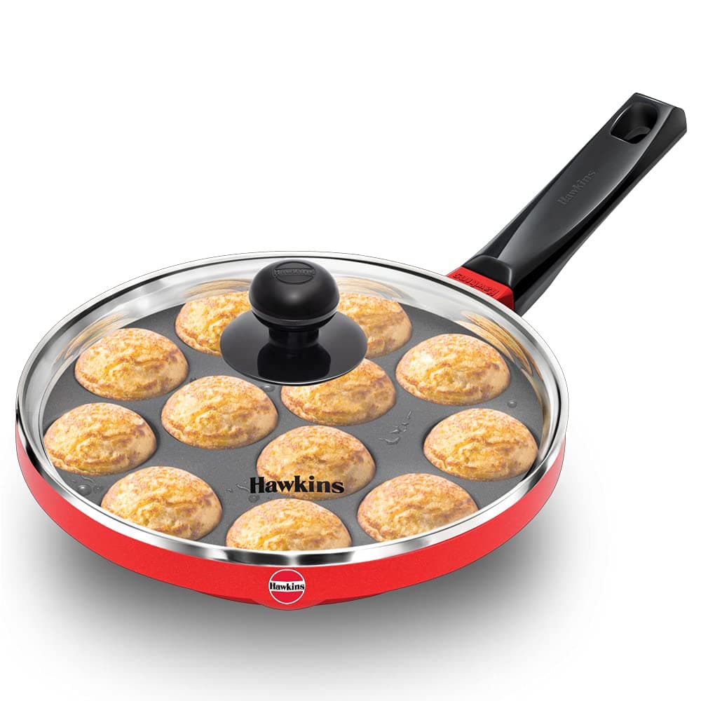 Nonstick Appe Pan with Glass Lid, 12 Cups, Diameter 20 cm, Black, Cast Aluminium, Red