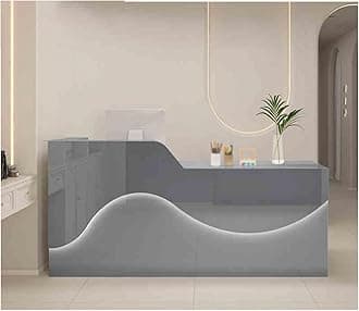 Modern Reception Desk with Spacious Desktop & Large Storage, Stylish Front Office Furniture with Atmosphere Lighting Design, Practical Gray Color, Right Side - 100CM