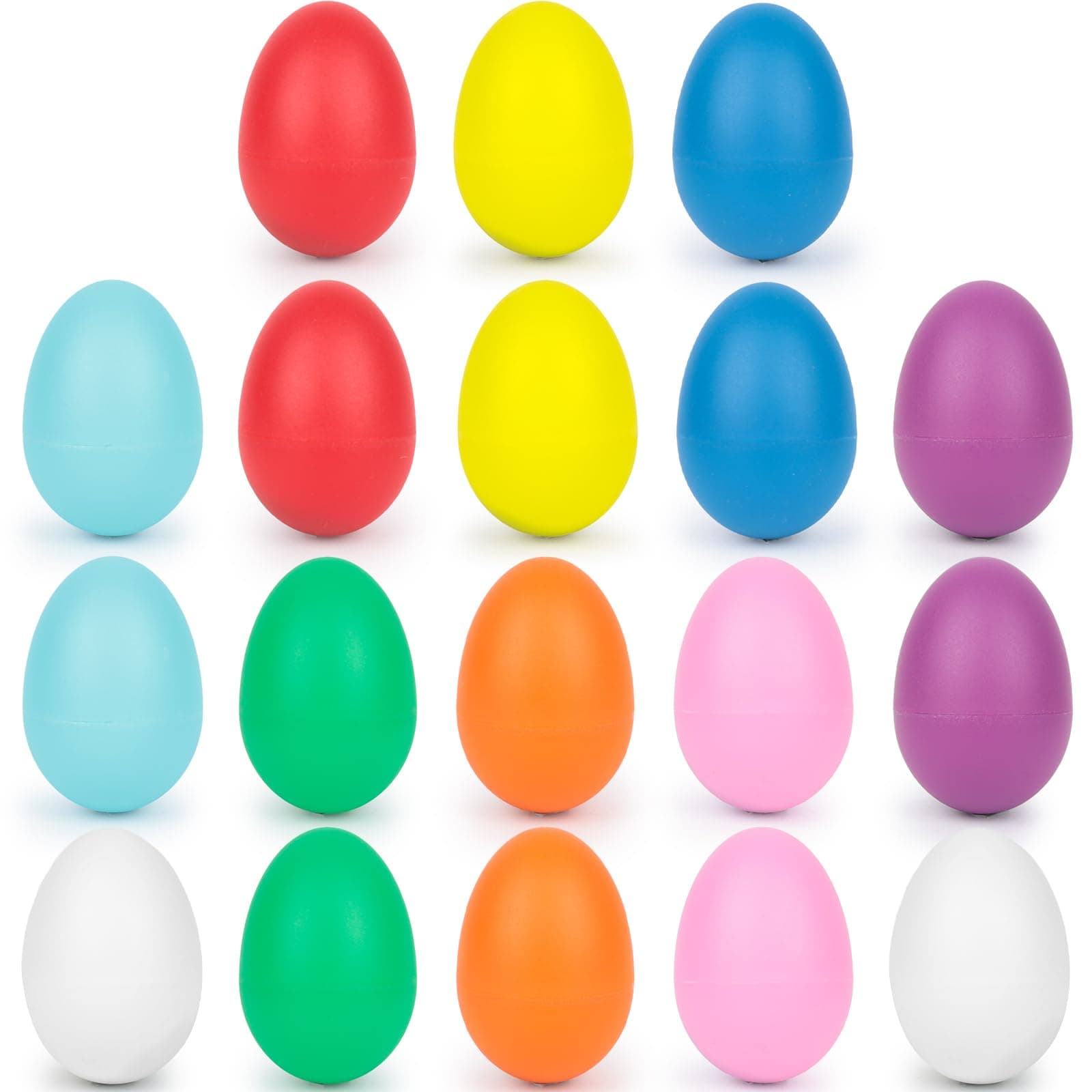 POPLAY 18pcs Plastic Egg Shakers Percussion Instruments Musical Egg Maracas Easter Egg with 9 Colors