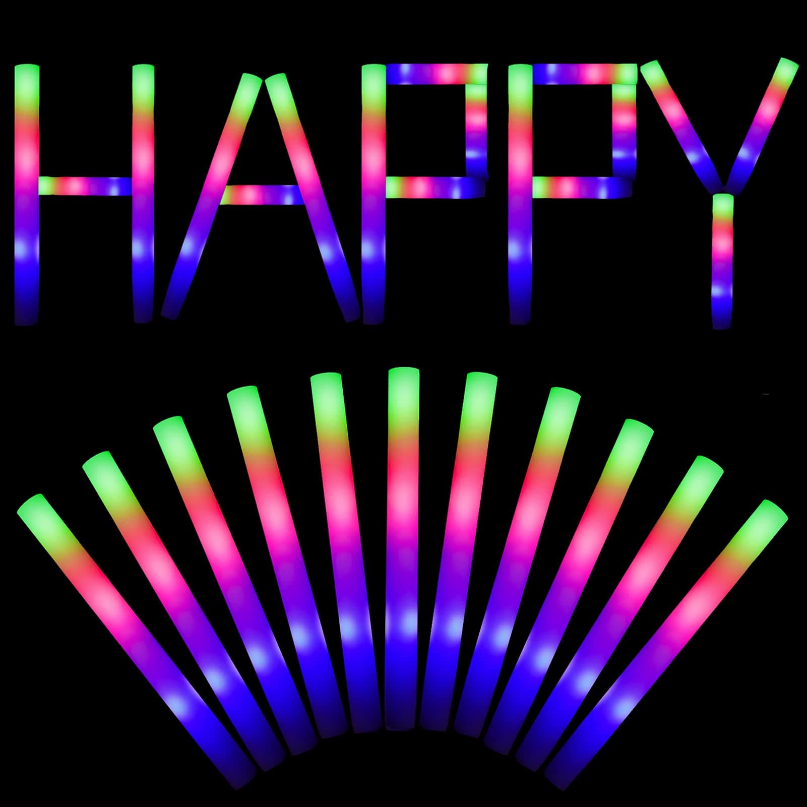 Glow Sticks Bulk-30 Pcs Glow in The Dark Party Supplies,LED Foam Sticks with 3 Modes Colorful Flashing Light Up Toys for Party Birthday Wedding Concert Halloween