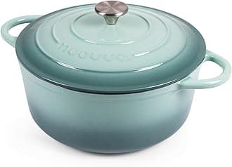 nuovvaEnamelled Cast Iron Dutch Oven Pot with Lid 6.4 Quart Non Stick Casserole Pot – Heavy Duty & Oven Safe up to 500° F for Bread Baking, Braising, Stews, Roasting – 28cm Sea Salt