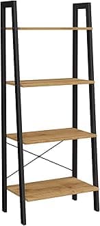 VASAGLELadder Shelf, 4-Tier Bookshelf, Bookcase, for Living Room, Bedroom, Kitchen, Home Office, Industrial Style, Steel Frame, Honey Brown and Black LLS044B05