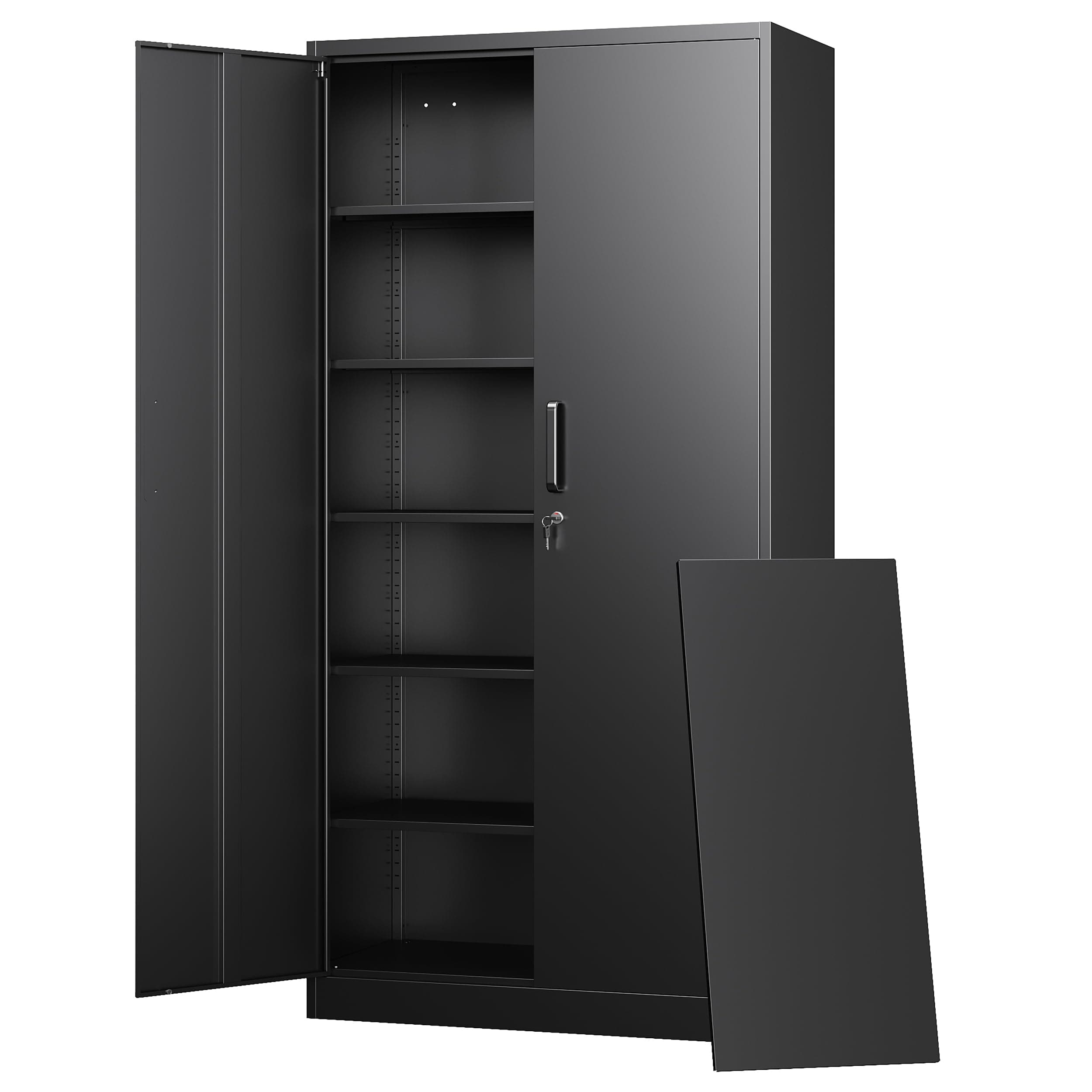 Letaya Metal Storage Cabinets with Lock Doors,Tall Locker Organizer Steel Garage Cabinets, 5 Adjustable Layers Shelves for Home, Office, Warehouse,Tool,Industrial(Black)