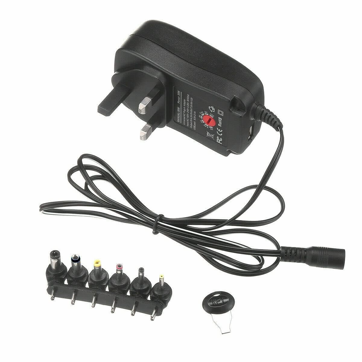 Melfi 30W Universal AC/DC 3V -12V Adapter with 6 Tips & USB Port for Household Electronics