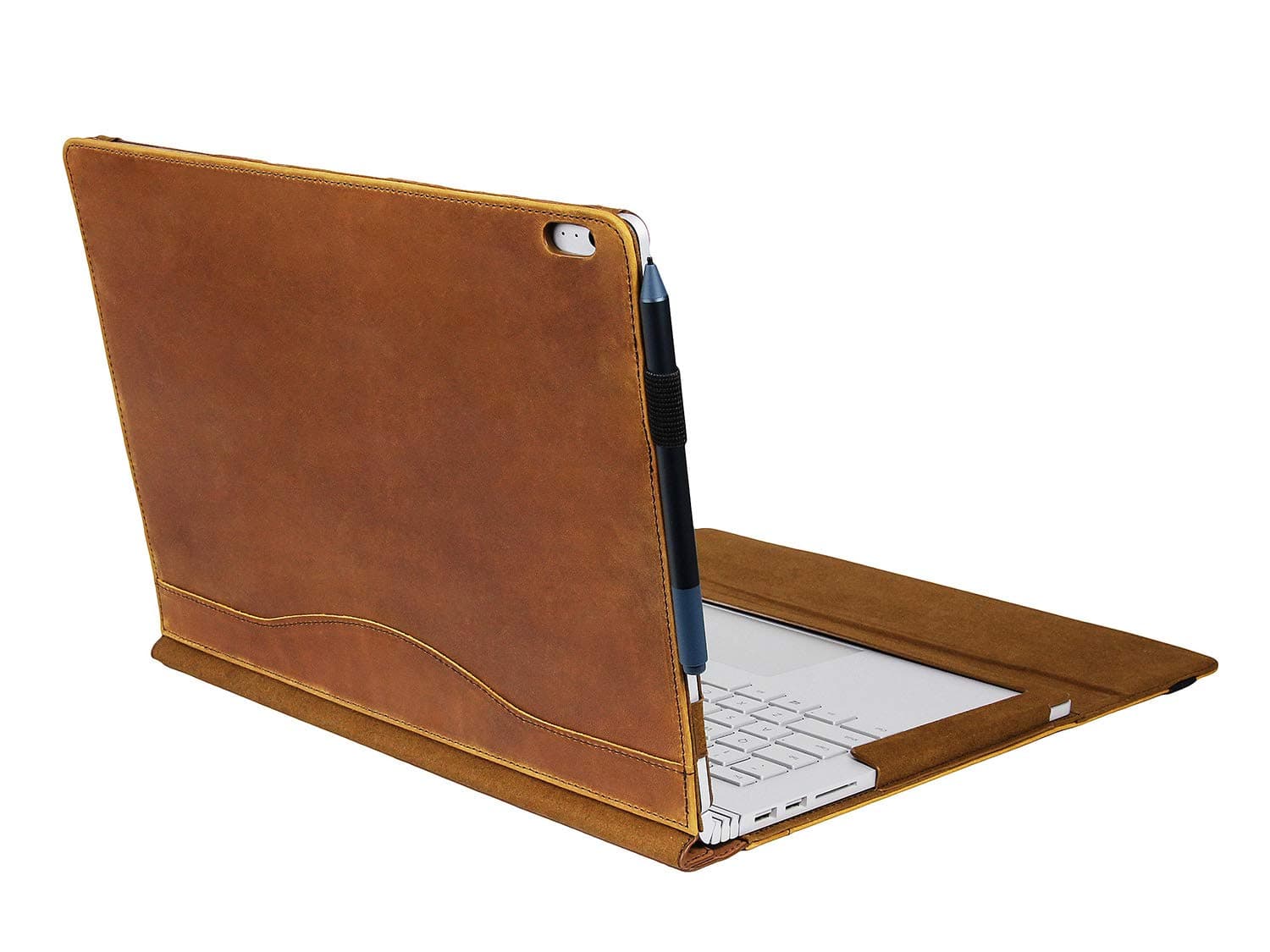 Calfinder Surface Book 2/3 Case - 15 Inch Crazy-Horse Leather, Magnetic Attraction Detachable Two Ways To Use, Handmade Vintage Laptop Cover