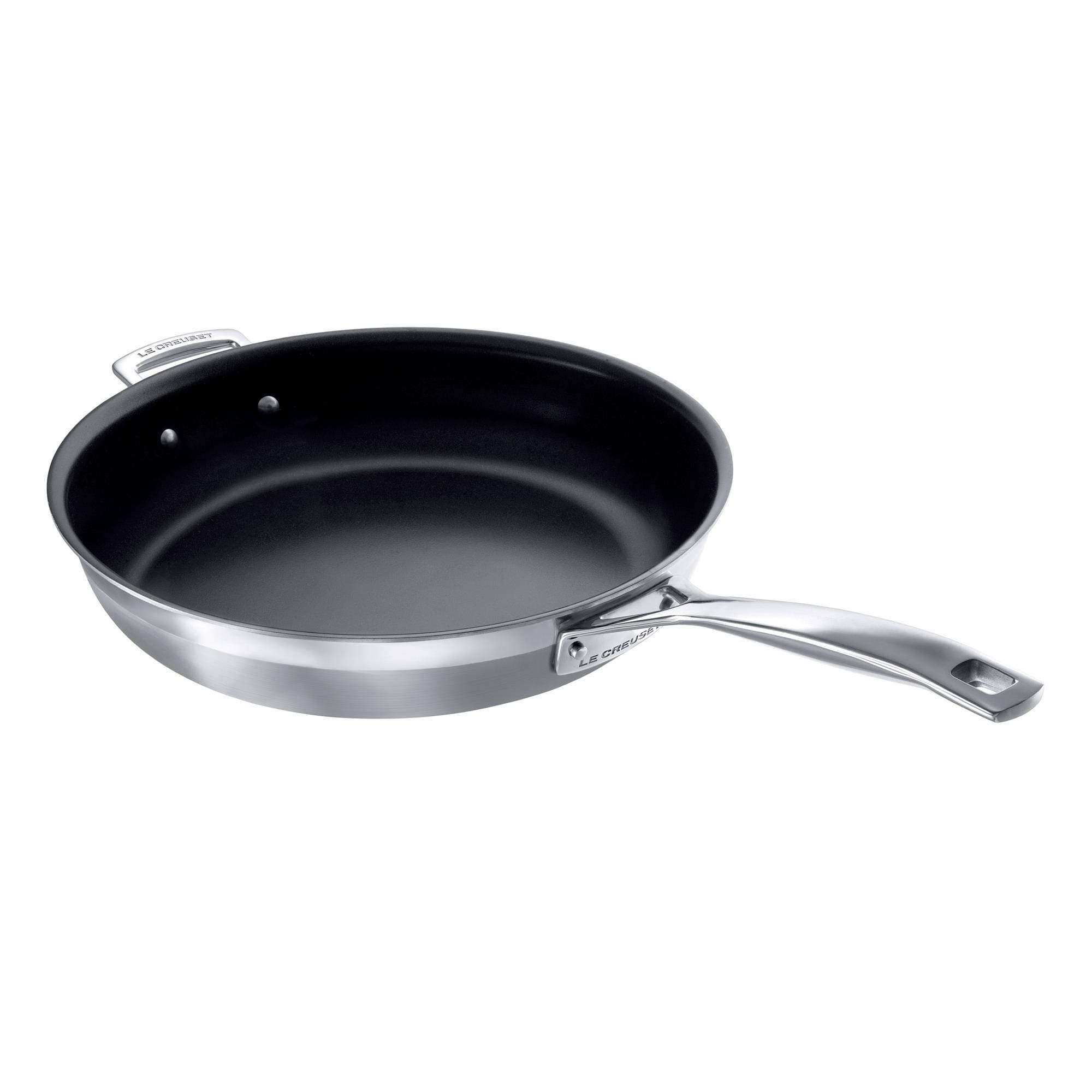 Le Creuset 96100330000000 Non-Stick Frying Pan with Counter-Handle Made of 3-Ply Stainless Steel, Diameter 30 cm, Suitable for All Hobs Including Induction, Silver