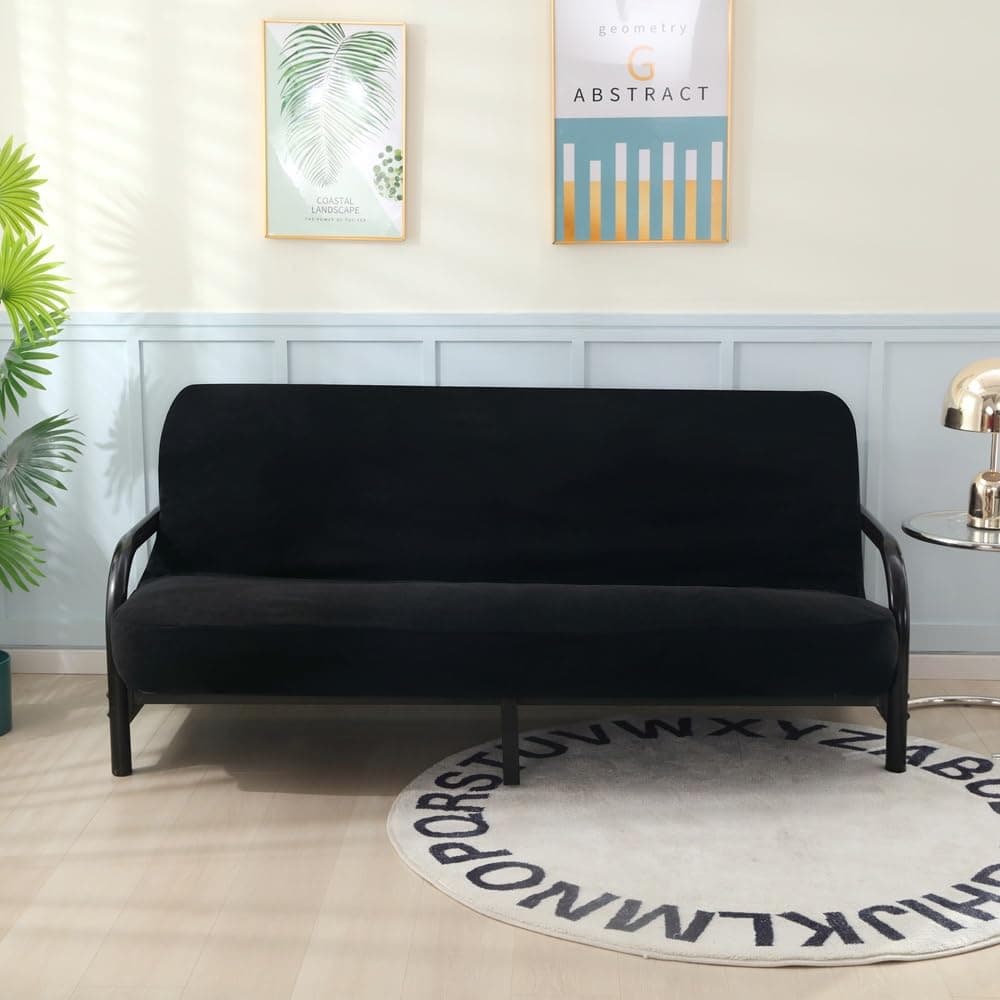 OctoRose Full Size 54x75x8inch 3 Side Zipper Classic Soft Micro Suede Futon Cover Slipcover Sofa Day Bed Mattress Cover Couch Protector (Cover ONLY) (Black)