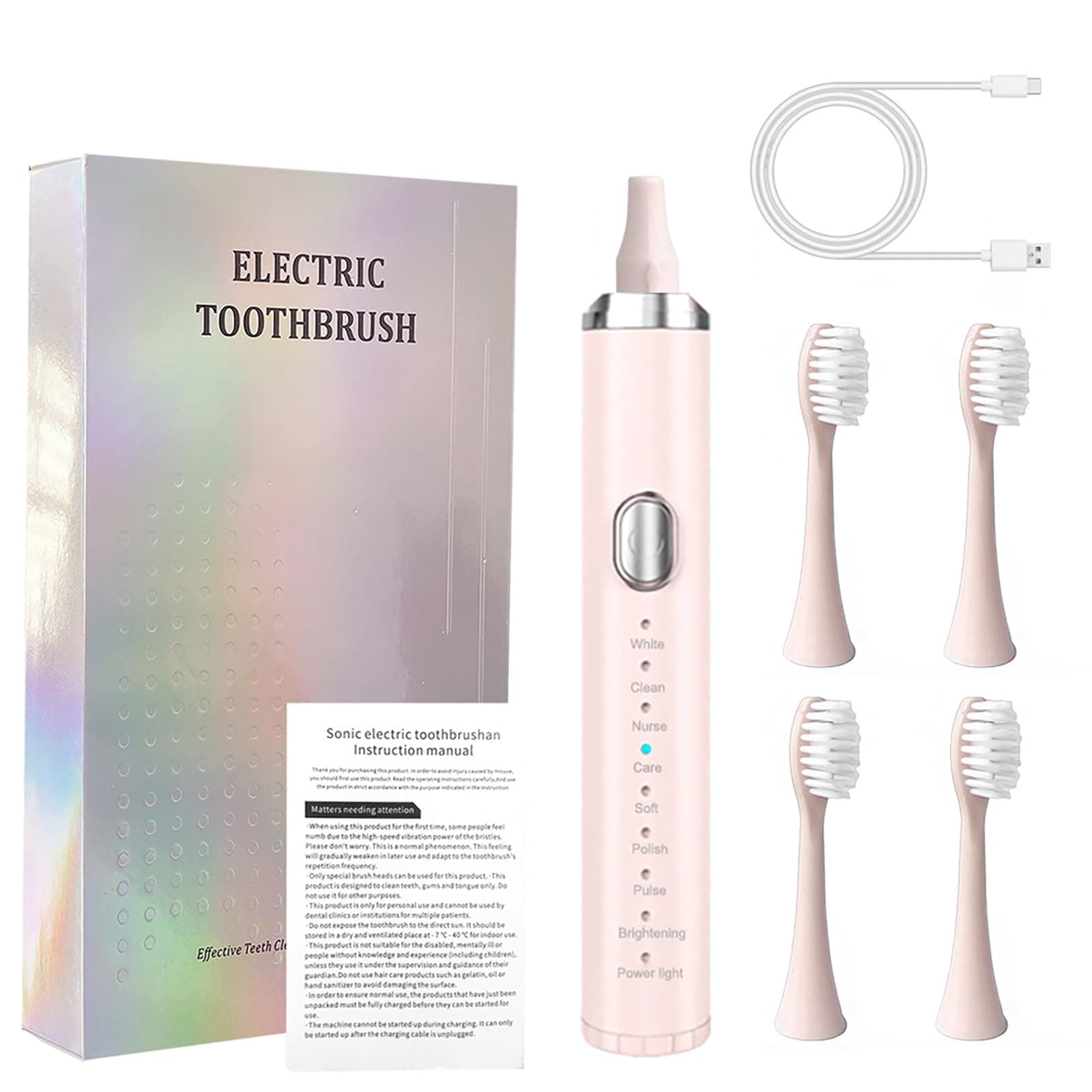 Electric Toothbrush,Rechargeable Deep Clean Toothbrush with 4 Replacement Heads,8 Modes with 2 Minutes Built in Smart Timer,Black Toothbrush for Women Men Adults Kids