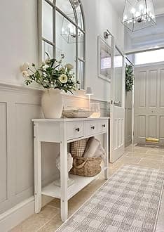 Modern Grey White Checkered Living Room Runner Rug Soft Neutral Non Slip Area Rugs for Hallway Bedroom Kitchen Dining Room Floor Hard-Wearing 60cm x 240cm