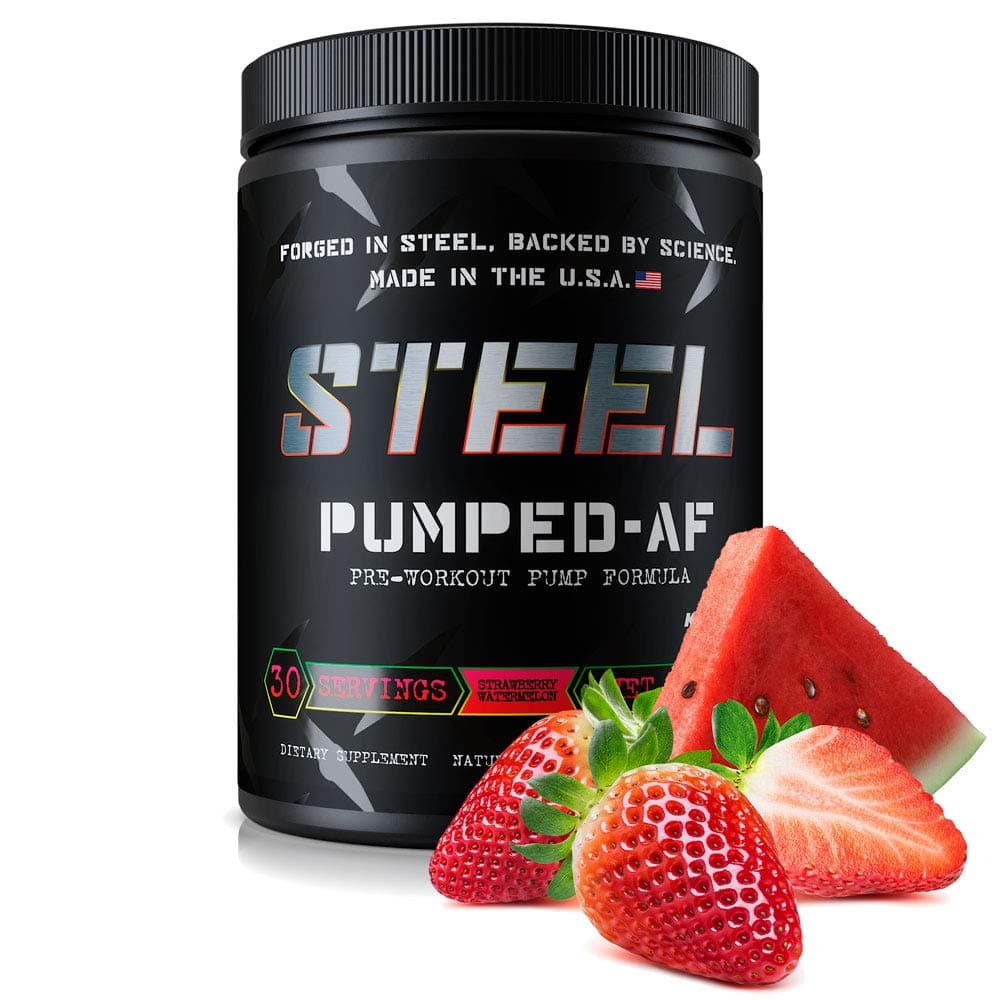 Steel Supplements Pumped-AF Pre Workout Powder w/Hydromax & | Caffeine Free, Increase Blood Flow & Hydration | 30 Servings (Strawberry Watermelon)