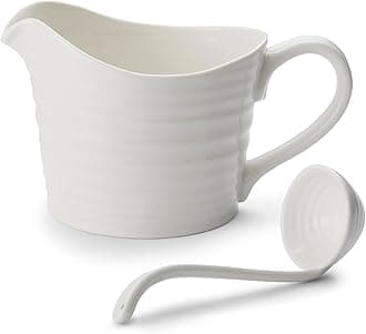 x Sophie Conran Sauce Jug and Mini Ladle - Elegant White Porcelain Gravy Jug, Dishwasher, Microwave & Oven Safe, Suitable for Everyday Dining or as a Gift