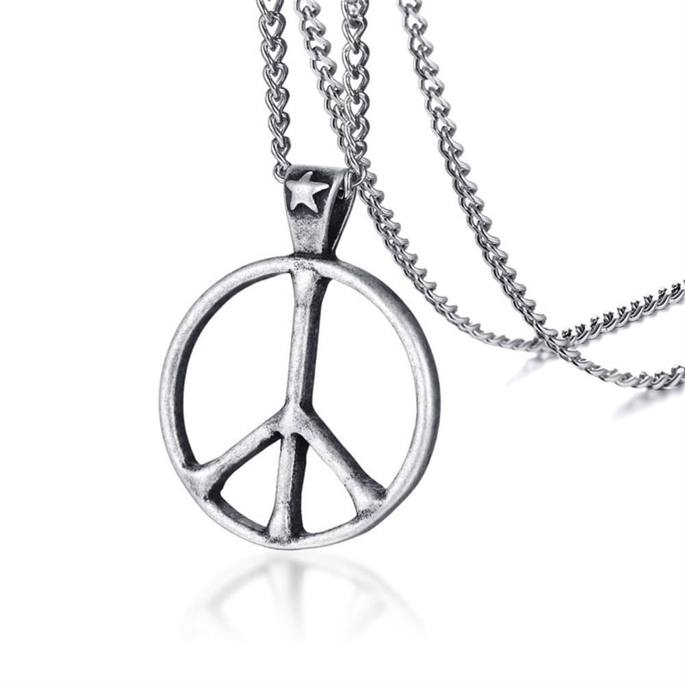 AIMITH Ancient Star Stainless Steel Peace Symbol Pendant Long Chain Necklace Jewelry (Peace Symbol; Stainless Steel)