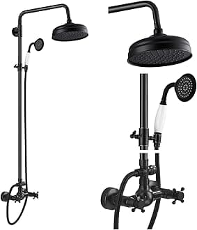 Oil Rubbed Bronze Exposed Shower System Fixture Set 8 Rain Shower Head 2 Double Knobs Cross Handle Bathroom Shower Faucet Combo Unit Set Dual Function