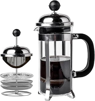 Sipologie Vintage French Press Coffee Maker 350ml, 4-Level Filtration System for Sediment-Free Coffee, Heat-Resistant Durable Borosilicate Glass, Silver