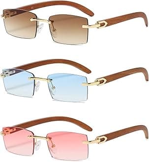 Heptagram Rectangle Fashion Rimless Sunglasses for Women Men Gangster 90s Frameless Shades Retro Vintage Trendy Eyewear