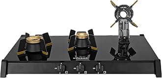 Faber Liftable Burners Freestanding Cooktop|Genius 753 Ai Bk|75Cm Width|Brass Burners|Manual Ignition|Abs Knobs|Pan Support|2 Yrs Comprehensive,5 Yrs Valve & Burners,7 Yrs On Glass,Black