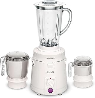 Sujata Supermix Mixer Grinder|900 Watts Double Ball Bearing Motor|22000 RPM|Non-Stop 90 Mins Running|3 Jars including 1750ml Blender, 1000ml Grinder, 500ml Chutney Jar| (White)