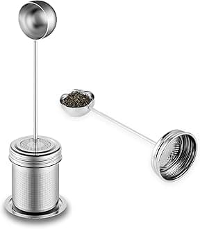 House Again 2 IN 1 Tea Infuser for Loose Tea, Ultra Fine Mesh Tea Ball Strainer with Spoon, Updated 304 Stainless Steel, Loose leaf Tea Steeper, Perfect for LooseTea, Herbal Tea, Spices, Teabag