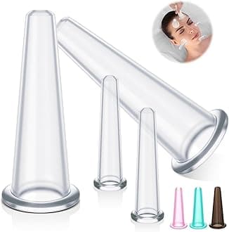 Threlaco 4 Pcs Face Cupping Set, Facial Cupping Set for Face and Eye Massage, Silicone Massage Vacuum Anti Aging Beauty Tool Facial Care(Clear)