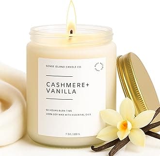 SENSE ISLAND Cashmere Vanilla Scented Candle for Home Scented 50+ Hrs Highly Scented Creamy Vanilla Velvet Cashmere | 100% Natural Soy Candle Gifts for Women Vanilla Candles for Cozy Holiday