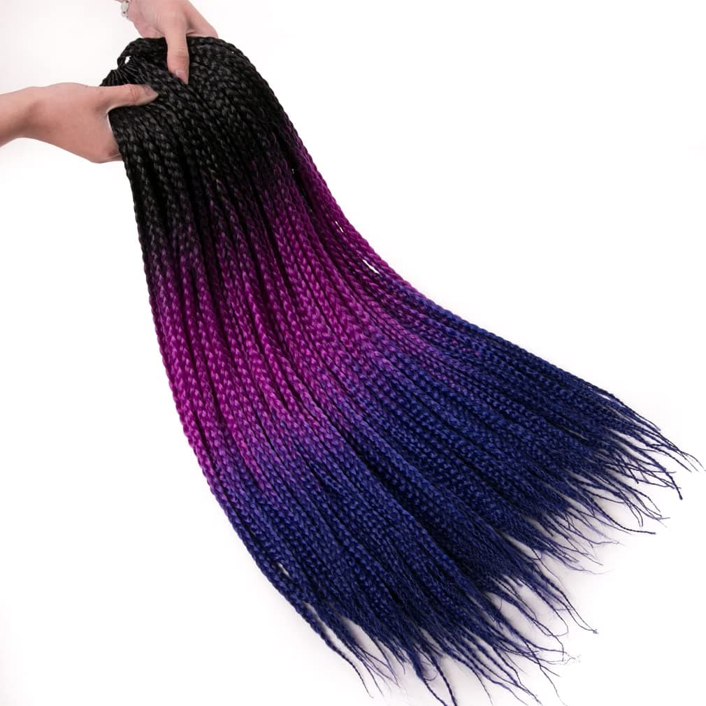24 Inch 6 Packs/Lot 100G/Pack 3 Tone Dark Roots Ombre 3S Senegalese Twist Box Braids Crochet Hair Extensions Jumbo Box Braids Brading Hair Extentions (1B/Light Purple/Plain Blue)