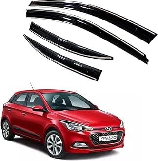 Premium Chromeline & Silverline Unbreakable Car Rear Window Wind Deflectors & Side Door Visor Rain Guard Compatible with (Hyundai Elite i20 (2014-2017))
