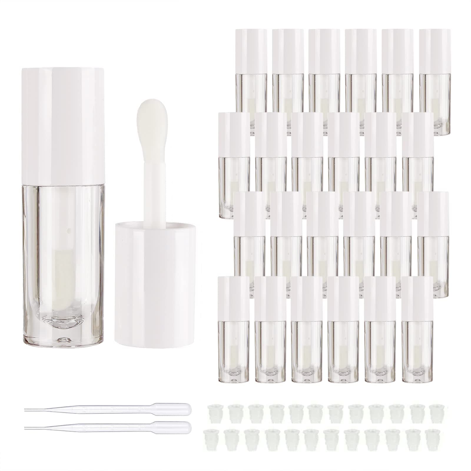 COSIDEA 14pcs Empty 6ml big doe foot wand lip gloss tubes for DIY lipgloss, White round lipgloss containers tubes with thick wand, White