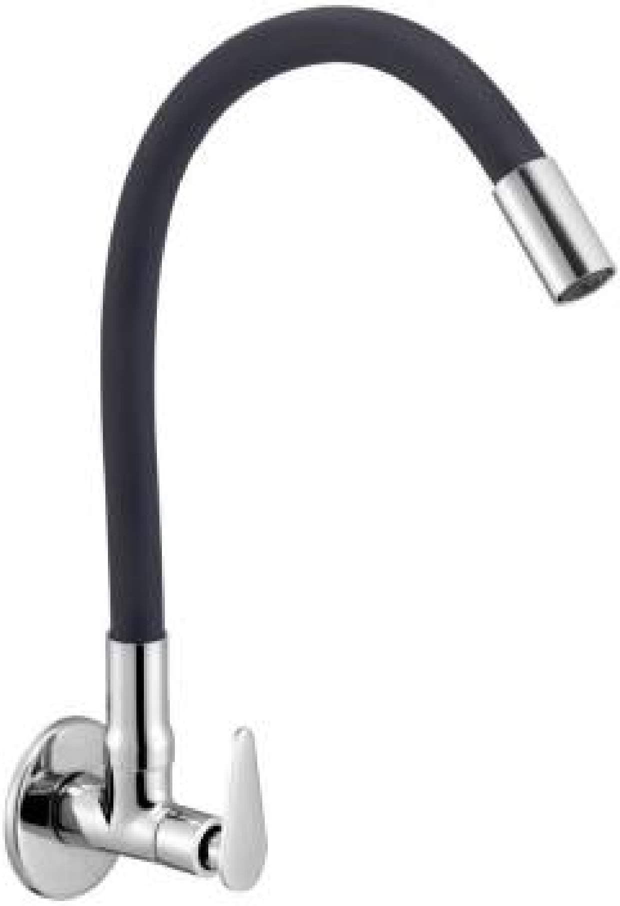 JAGGER PAN Handle Brass Flexible Sink tap for Kitchen Sink Black Flexible Kitchen tap with Silicone Swivel Spout, Chrome Finish with (Teflon Tape and Flange)