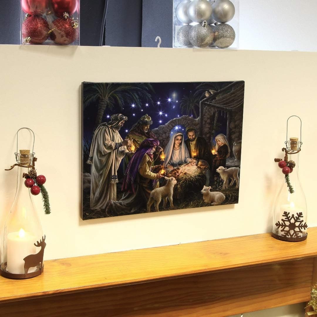 Premier Decorations Nativity Scene Canvas with Light up LED bulbs