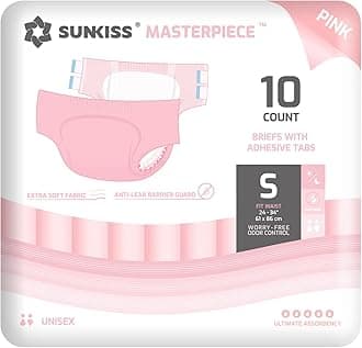 SUNKISS Masterpiece Adult Diapers with Tabs, Unisex Disposable Incontinence Briefs for Women and Men, Odor Control, Pink, Small, 40 Count (4 Packs of 10)