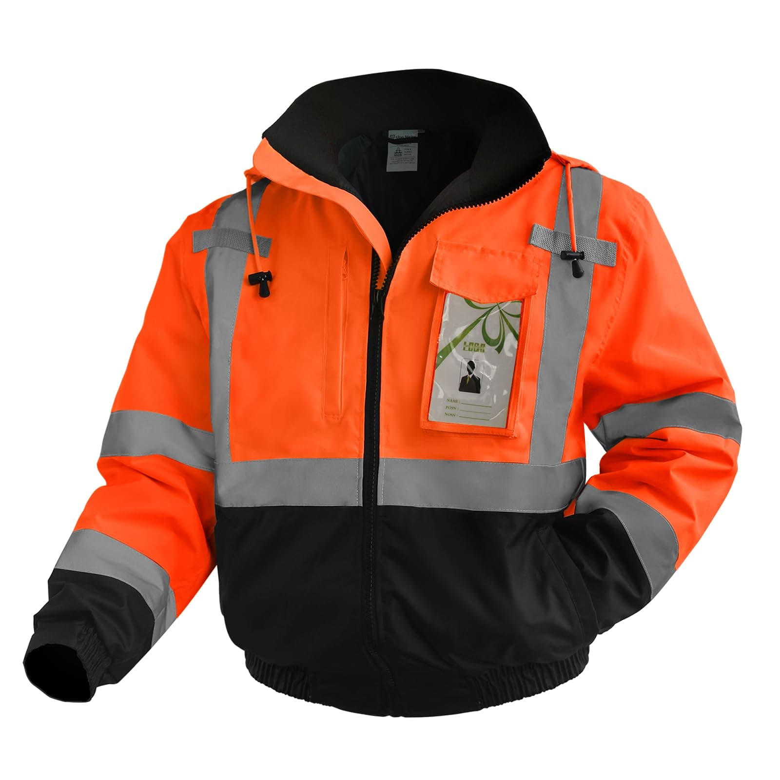 Reflective Jackets, High Vis Safety Work Jacket with Pockets for Men& Women, Construction Coats for Winter Cold Weather, Waterproof Rain Gear, Class 3, Orange-Black, L