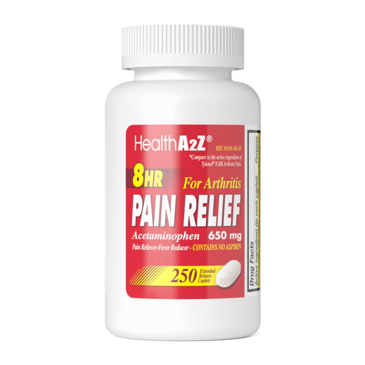 HealthA2Z® Pain Relief Extended Release | Acetaminophen 650mg | 250 Caplets | 8 Hours | Arthiritis Pain | Pain Reliever - Fever Reducer | Contains no Aspirin (250 Count)