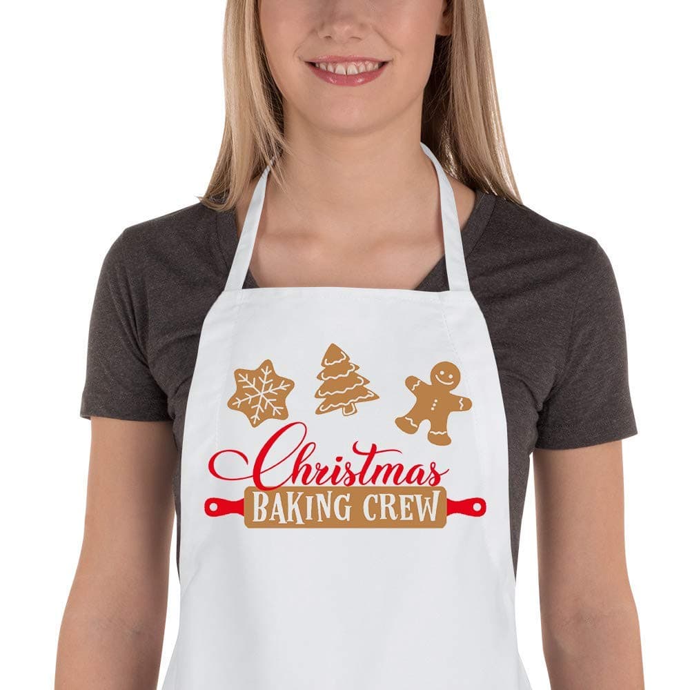 Funny Christmas Baking Apron for Women Men, Holiday Baking Gifts for Bakers, White Xmas Kitchen Chef Cooking Aprons with 2 Pockets, Cute Christmas Apron Gift Stocking Stuffers - Christmas Baking Crew